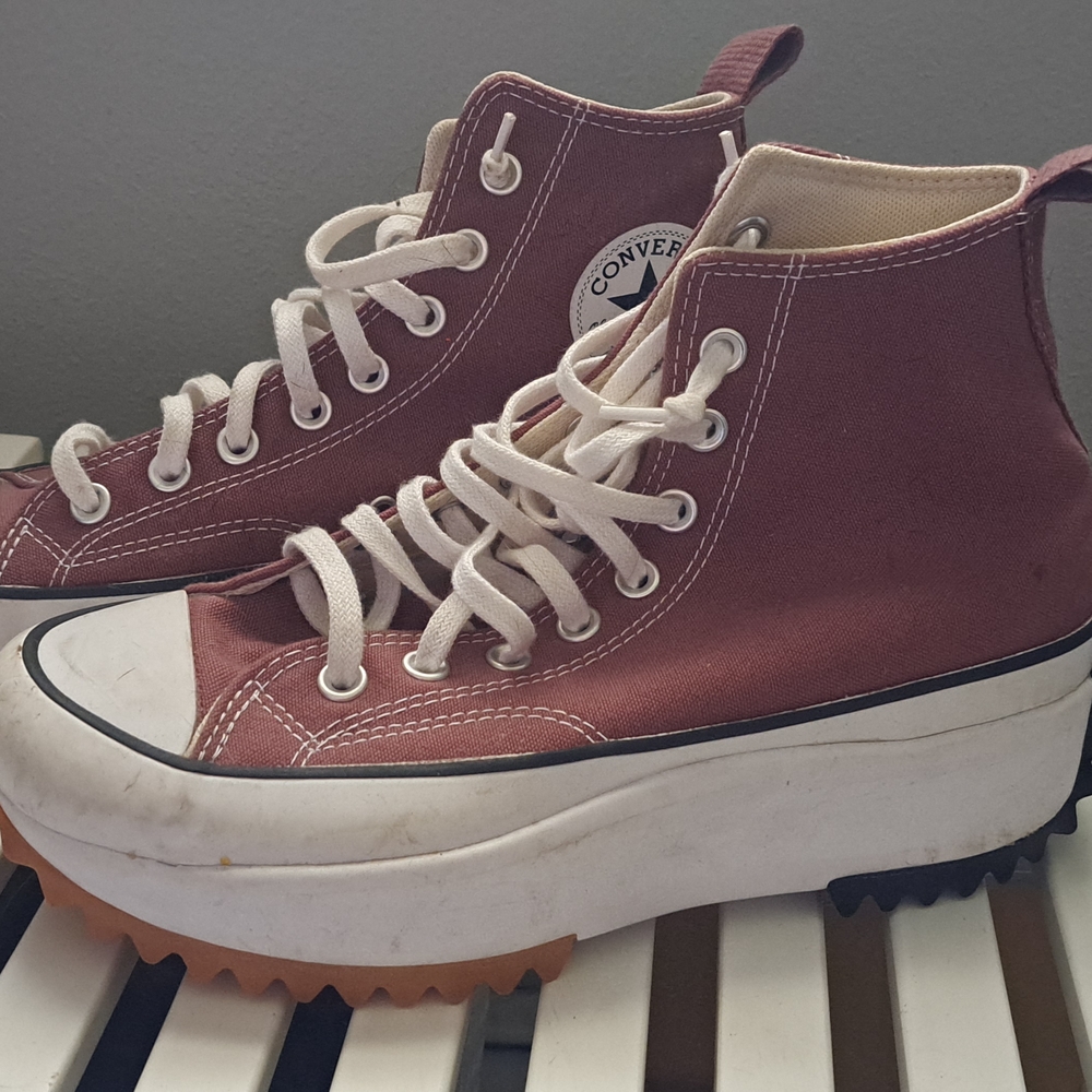 Converse Red and White High-Top Platform Sneakers